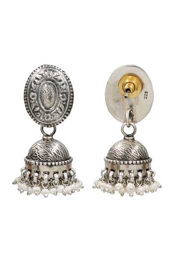 Sangeeta Boochra Oxidised Silver Pearl Jhumka Earrings 