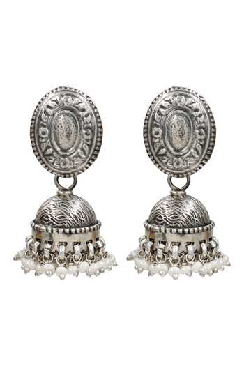 Sangeeta Boochra Silver Plated Oxidised Pearl Jhumka Earrings Online at Aza Fashions Sangeeta Boochra_Silver Plated Oxidised Pearl Jhumka Earrings _Online_at_Aza_Fashions