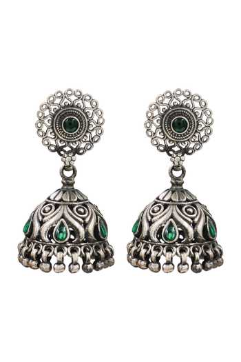 Sangeeta Boochra Green Tribal Oxidised Jhumka Earrings Online at Aza Fashions Sangeeta Boochra_Green Tribal Oxidised Jhumka Earrings _Online_at_Aza_Fashions