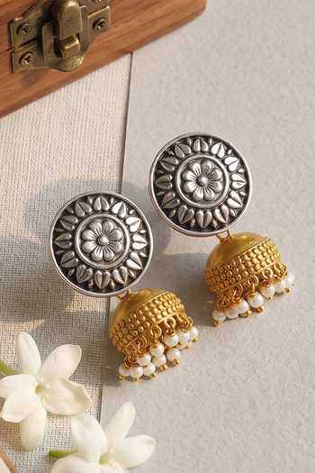 Sangeeta Boochra Pearl Drop Jhumka Earrings 