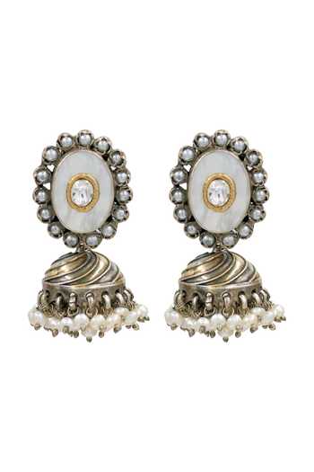 Sangeeta Boochra Gold Plated Heritage Mother Of Pearl Jhumka Earrings Online at Aza Fashions Sangeeta Boochra_Gold Plated Heritage Mother Of Pearl Jhumka Earrings _Online_at_Aza_Fashions
