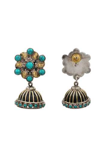 Sangeeta Boochra Stone Embellished Turquoise Jhumka Earrings 925 Silver 