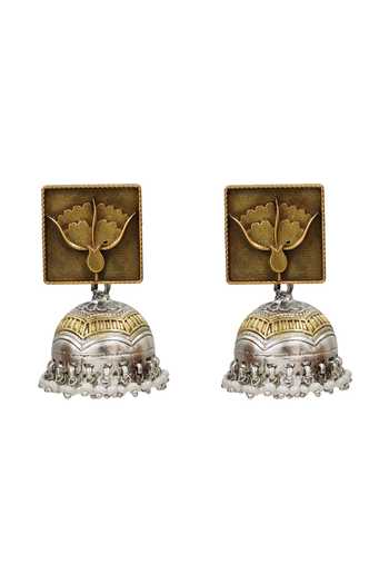 Sangeeta Boochra Silver Plated Pearl Embellished Jhumka Earrings Online at Aza Fashions Sangeeta Boochra_Silver Plated Pearl Embellished Jhumka Earrings _Online_at_Aza_Fashions