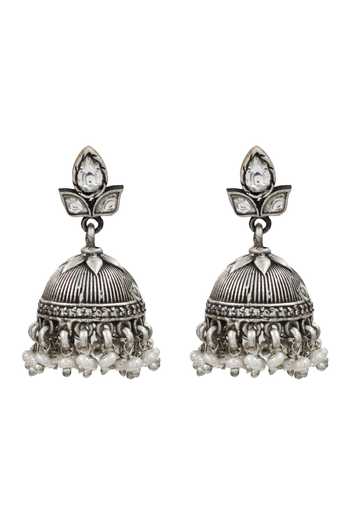 Sangeeta Boochra Silver Plated Kundan And Pearl Embellished Earrings Online at Aza Fashions Sangeeta Boochra_Silver Plated Kundan And Pearl Embellished Earrings _Online_at_Aza_Fashions