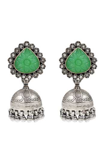 Sangeeta Boochra Stone Oxidised Jhumka Earrings 