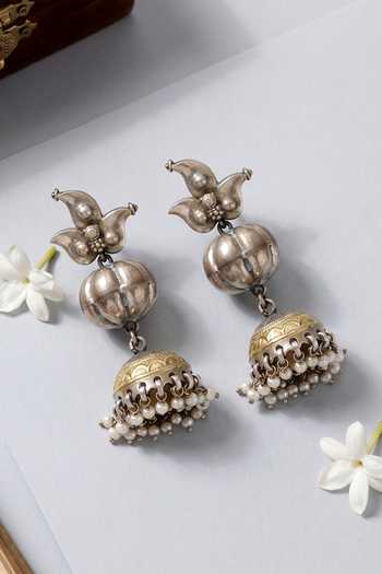 Sangeeta Boochra Pearl Drop Embellished Jhumka Earrings 