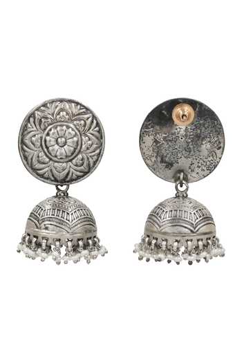 Sangeeta Boochra Floral Oxidised Jhumka Earrings 