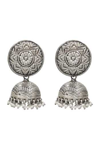 Sangeeta Boochra Gold Plated Floral Oxidised Jhumka Earrings Online at Aza Fashions Sangeeta Boochra_Gold Plated Floral Oxidised Jhumka Earrings _Online_at_Aza_Fashions