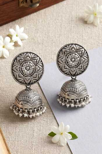 Sangeeta Boochra Floral Oxidised Jhumka Earrings 