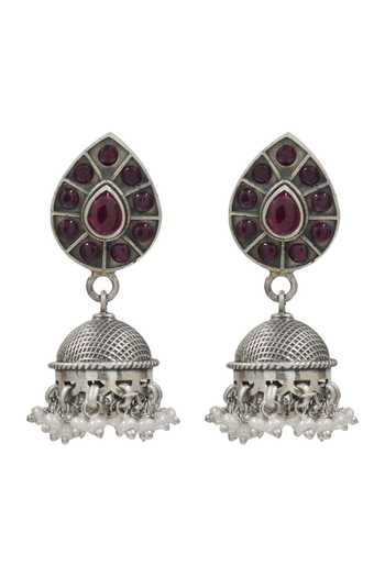 Sangeeta Boochra Red Kundan Embellished Jhumka Earrings Online at Aza Fashions Sangeeta Boochra_Red Kundan Embellished Jhumka Earrings _Online_at_Aza_Fashions