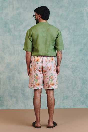 Saphed Moss Linen Popover Shirt 