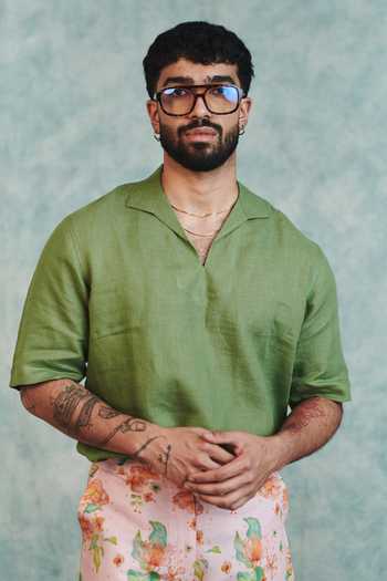 Saphed Moss Linen Popover Shirt 