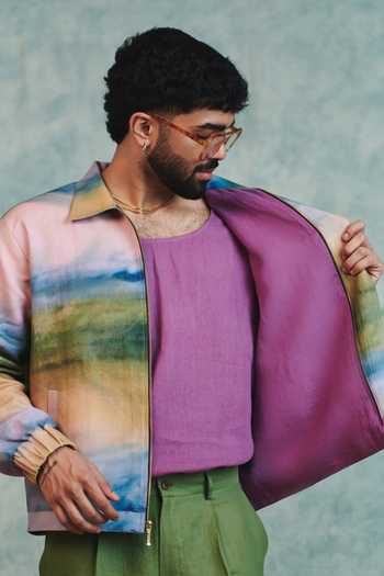 Buy_Saphed_Multi Color Cotton, Linen Prism Flap Jacket 