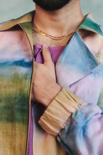 Shop_Saphed_Multi Color Cotton, Linen Prism Flap Jacket 