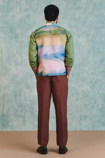 Saphed Prism Co Linen Nehru Jacket 