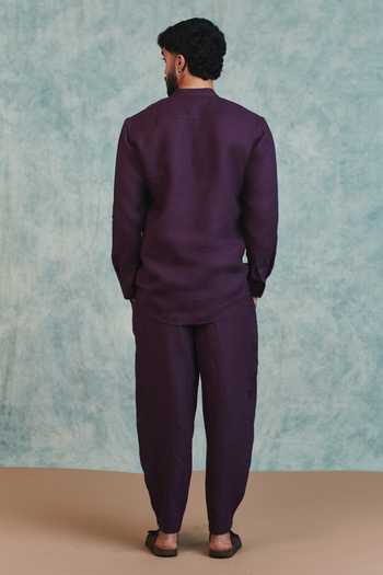 Saphed Linen Shirt Kurta & Barrel Pant Set 