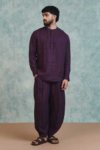 Buy_Saphed_Purple Linen Plum Shirt _Online_at_Aza_Fashions