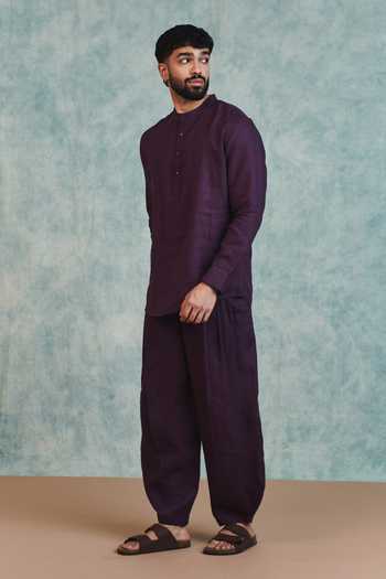 Shop_Saphed_Purple Linen Plum Shirt _Online_at_Aza_Fashions