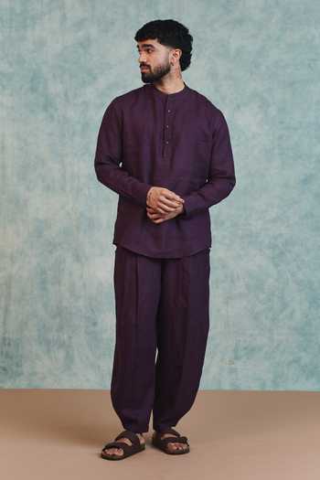 Saphed_Purple Linen Plum Shirt _at_Aza_Fashions