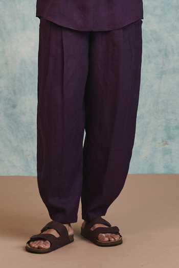 Saphed_Purple Linen Plum Barrel Pant _Online_at_Aza_Fashions