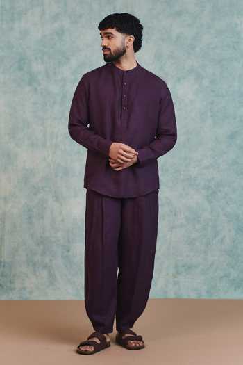 Saphed Plum Linen Barrel Pant