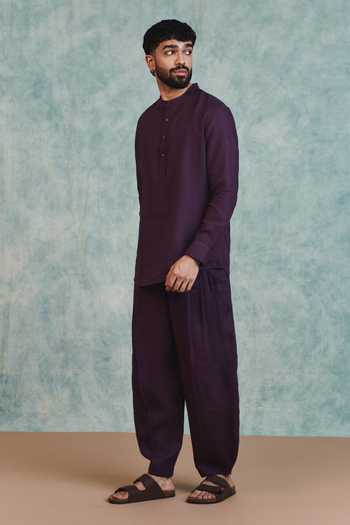 Shop_Saphed_Purple Linen Plum Barrel Pant _Online_at_Aza_Fashions
