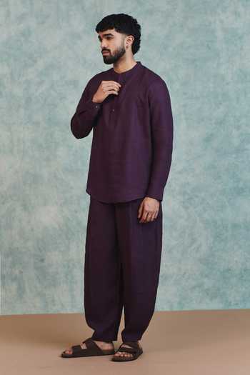 Buy_Saphed_Purple Linen Plum Barrel Pant 