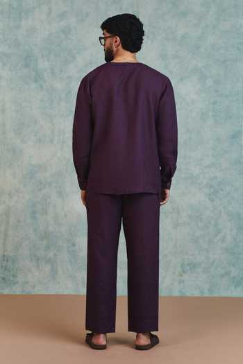 Saphed Linen Round Neck Kurta & Pant Set 