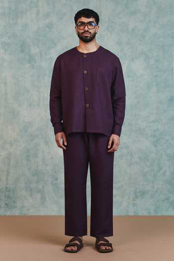 Saphed Linen Round Neck Kurta & Pant Set 