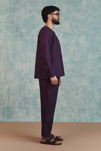 Shop_Saphed_Purple Linen Plum Lounge Pant _Online_at_Aza_Fashions