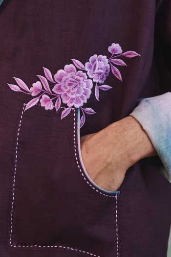 Shop_Saphed_Purple Linen Embroidered Open Jacket _Online_at_Aza_Fashions