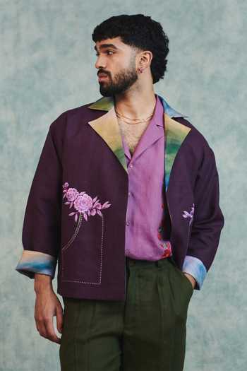 Saphed Linen Embroidered Open Jacket 