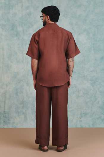 Saphed Linen Pleated Camp Collar Shirt 