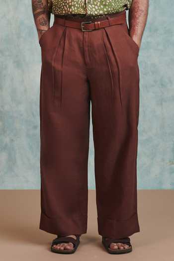 Saphed_Brown Linen Chocolate Baggy Pant _Online_at_Aza_Fashions