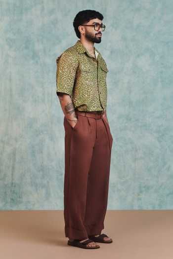 Buy_Saphed_Brown Linen Chocolate Baggy Pant _Online_at_Aza_Fashions