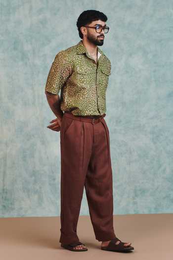 Shop_Saphed_Brown Linen Chocolate Baggy Pant _Online_at_Aza_Fashions