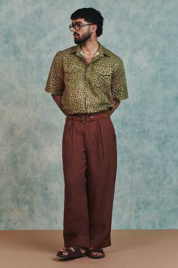 Saphed_Brown Linen Chocolate Baggy Pant _at_Aza_Fashions