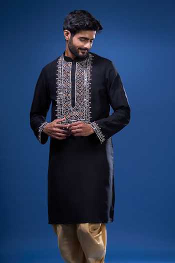 Buy Arihant Rai Sinha Black Silk Embroidery Geometric Kurta Pant Set at Aza Fashions Buy_Arihant Rai Sinha_Black Silk Embroidery Geometric Kurta Pant Set _at_Aza_Fashions