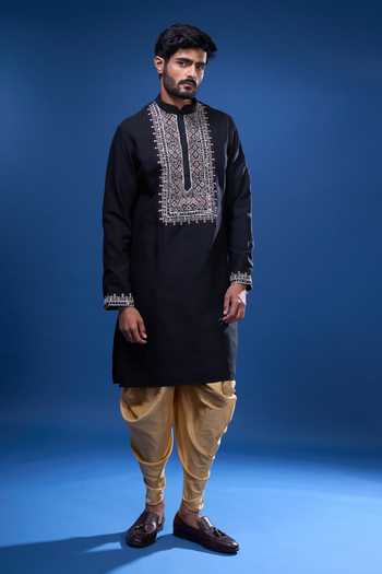 Shop Arihant Rai Sinha Black Silk Embroidery Geometric Kurta Pant Set Online at Aza Fashions Shop_Arihant Rai Sinha_Black Silk Embroidery Geometric Kurta Pant Set _Online_at_Aza_Fashions