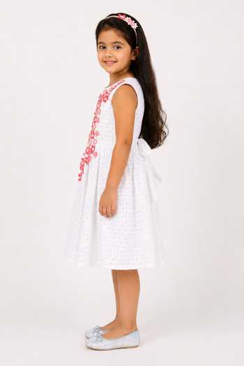 A Little Fable White Cotton Peach Primrose Dress Online at Aza Fashions A Little Fable_White Cotton Peach Primrose Dress _Online_at_Aza_Fashions