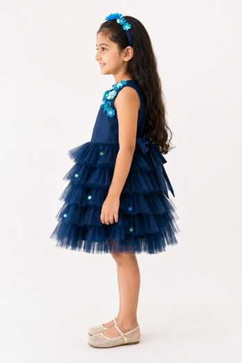 A Little Fable Navy Polyester Morning Glory Dress Online at Aza Fashions A Little Fable_Navy Polyester Morning Glory Dress _Online_at_Aza_Fashions