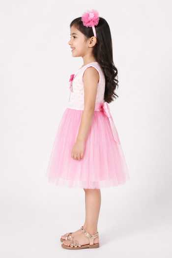 A Little Fable Pink Polyester Shimmer Unicorn Dress Online at Aza Fashions A Little Fable_Pink Polyester Shimmer Unicorn Dress _Online_at_Aza_Fashions