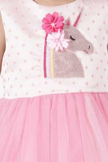 Buy A Little Fable Pink Polyester Shimmer Unicorn Dress Online at Aza Fashions Buy_A Little Fable_Pink Polyester Shimmer Unicorn Dress _Online_at_Aza_Fashions