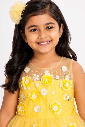 Buy A Little Fable Yellow Polyester Marigold 3d Flower Dress Online at Aza Fashions Buy_A Little Fable_Yellow Polyester Marigold 3d Flower Dress _Online_at_Aza_Fashions