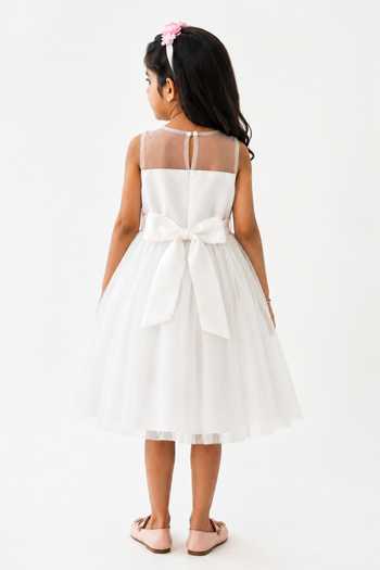 A Little Fable White 3D Flower Dress 