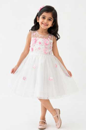 A Little Fable White 3D Flower Dress 