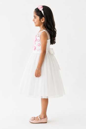 Buy A Little Fable White Polyester 3d Flower Dress Online at Aza Fashions Buy_A Little Fable_White Polyester 3d Flower Dress _Online_at_Aza_Fashions