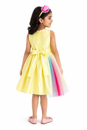 A Little Fable Yellow Rainbow Fun Dress 