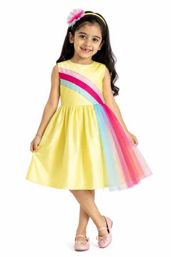 A Little Fable Yellow Rainbow Fun Dress 