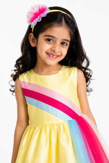 Buy A Little Fable Yellow Polyester Rainbow Fun Dress Online at Aza Fashions Buy_A Little Fable_Yellow Polyester Rainbow Fun Dress _Online_at_Aza_Fashions
